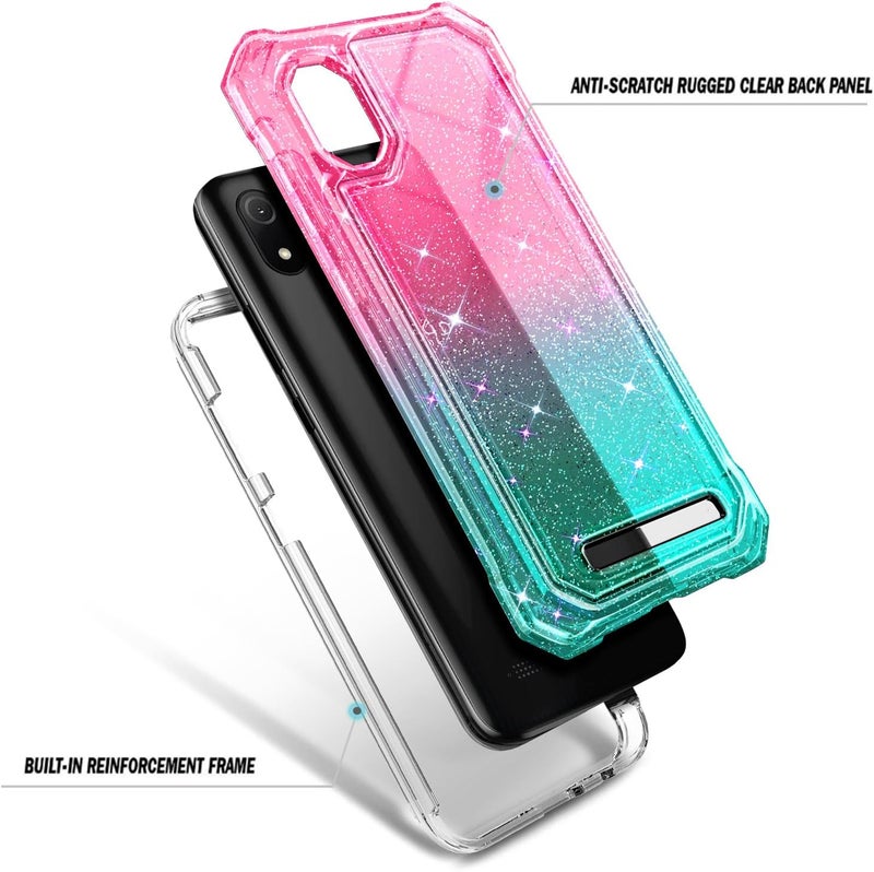 WDHD Designed for Cloud Mobile Stratus C8 Phone Case with [Tempered Glass Screen Protector], Full-Body Protective Shockproof Rugged Bumper Cover Case (Glitter Pink/Aqua) - Image 3